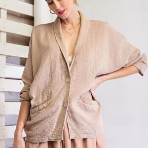 Free People Cream Button-Up Cardigan
